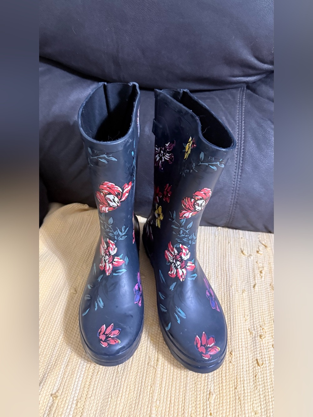 Target Black Floral Women's Rain Boots with Red and Purple Flowers